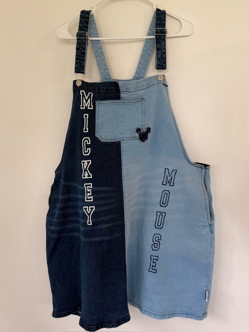 Disney Her Universe Two-Tone Denim Mickey Mouse Patch Overalls Dress  Blue Denim